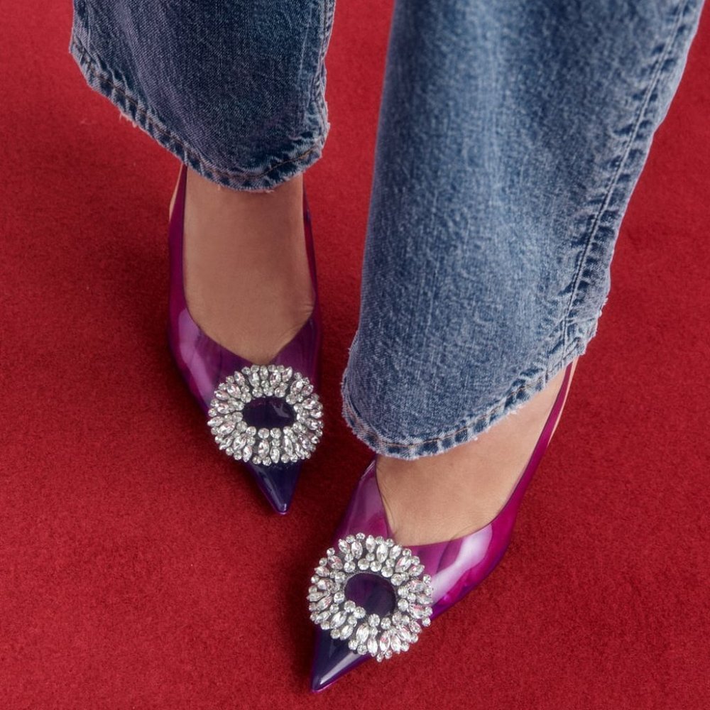 Zara Violet Rhinestone Vinyl Heels NWT - Picture 8 of 11